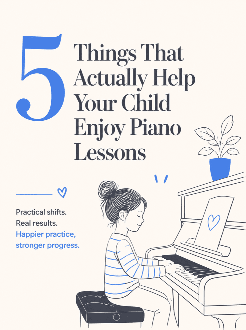 A real Marge-designed Instagram carousel slide, a warm editorial cover for a piano studio brand